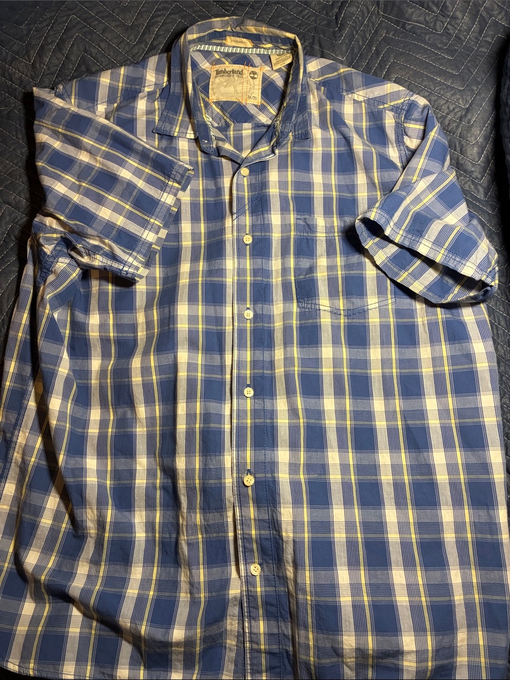 Timberland Blue Plaid Short-Sleeve Button-Up Shirt